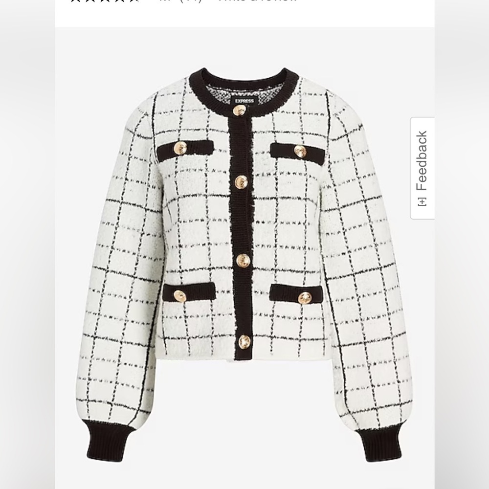 “Express” Chic plaid white/black sweater jacket with novelty buttons; XS; NWOT - Picture 1 of 13